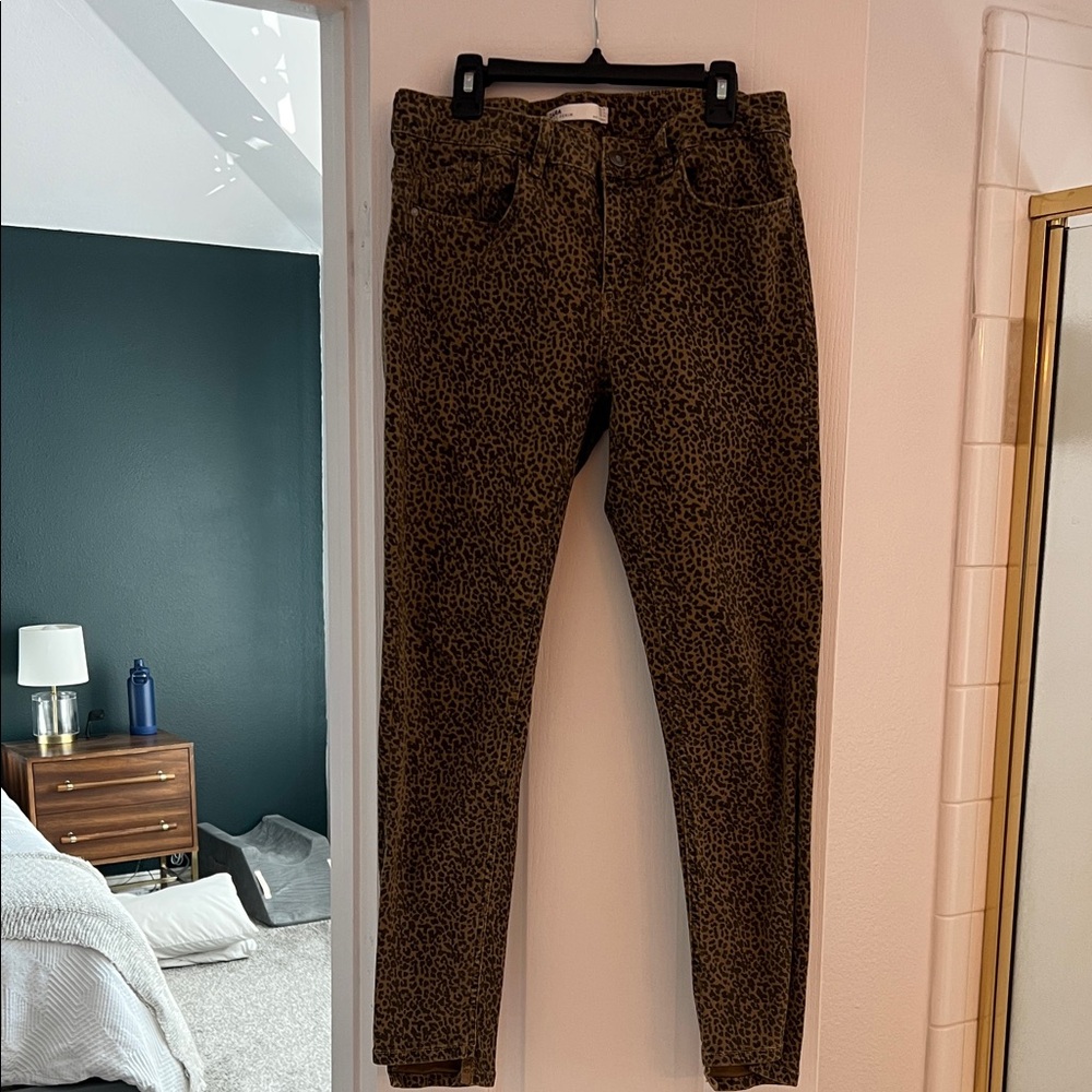Zara Brown Leopard Print Skinny Jeans - Picture 1 of 5